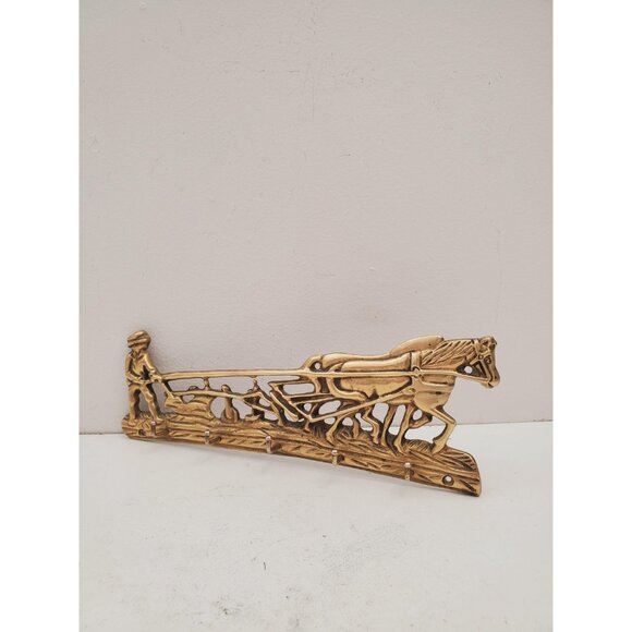 Vintage Brass Wall Key Holder Rack with five (5) Hooks | Mid Century Modern | - Picture 10 of 10